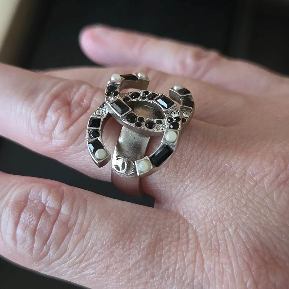 Chanel Geometric Ring | Double CC | Statement Designer Jewelry, Authentic, 52